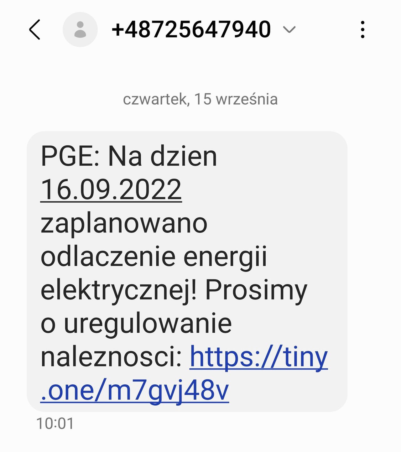 Fałszywy SMS o rzekomym odłączeniu energii elektrycznej