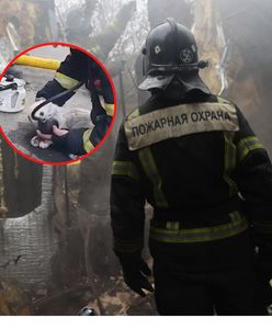 Ukraińscy strażacy uratowali kota z płonącego budynku. Akcję uwieczniono na nagraniu