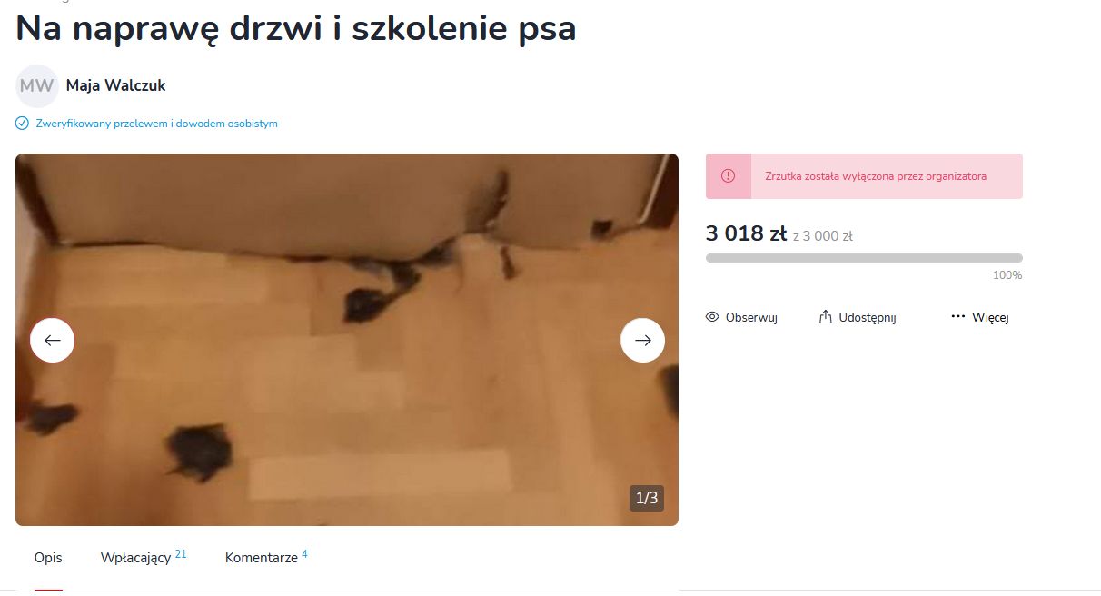 Asystentka w Kancelarii Premiera zorganizowała zrzutkę na naprawę drzwi i sskolenie psa