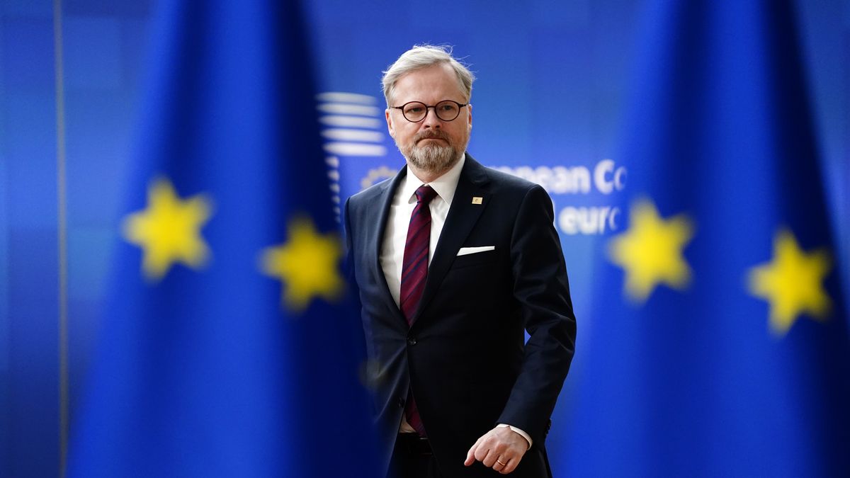 BRUSSELS, BELGIUM - MARCH 24:  Petr Fiala, Prime Minister of Czech Republic arrives at the European Union Council Meeting on March 24, 2023 in Brussels, Belgium. On the agenda of the Council's two-day meeting are human rights violations in Iran, the deteriorating humanitarian situation in Afghanistan, and food security in Europe. (Photo by Pier Marco Tacca/Getty Images)