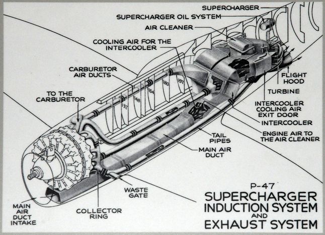 Schemat kadłuba P-47 pokazujący rozmieszczenie układu napędowego