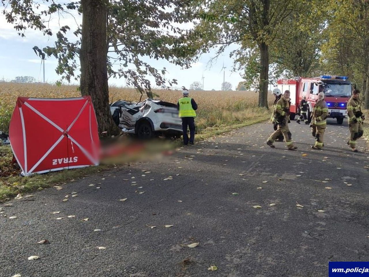 Płośnica: Zjechał z drogi i uderzył bokiem w drzewo. 34-latek nie żyje