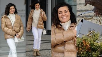 Uśmiechnięta Katarzyna Cichopek w jesiennej stylizacji wywija radośnie torebką Louis Vuitton za 15 tysięcy (ZDJĘCIA)