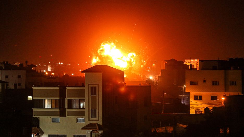GAZA CITY, GAZA - FEBRUARY 2: Smoke and flames rise around the area belonging to Palestinian resistance groups, as a result of Israeli airstrikes over Gaza City, Gaza on February 2, 2023. (Photo by Ali Jadallah/Anadolu Agency via Getty Images)