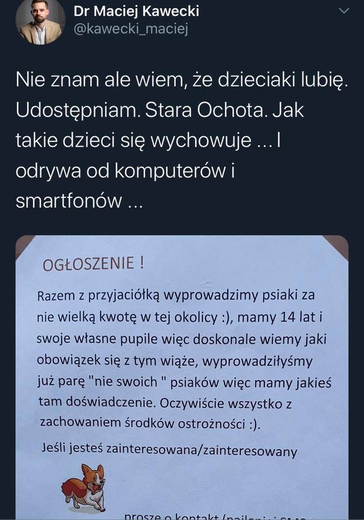 Doktor Kawecki udostępnił ogłoszenie znalezione na warszawskiej Ochocie