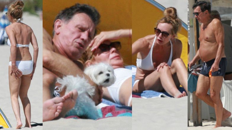52-letnia Beata Ścibakówna w BIAŁYM BIKINI wygrzewa się w Juracie u boku męża i Agnieszki Dygant