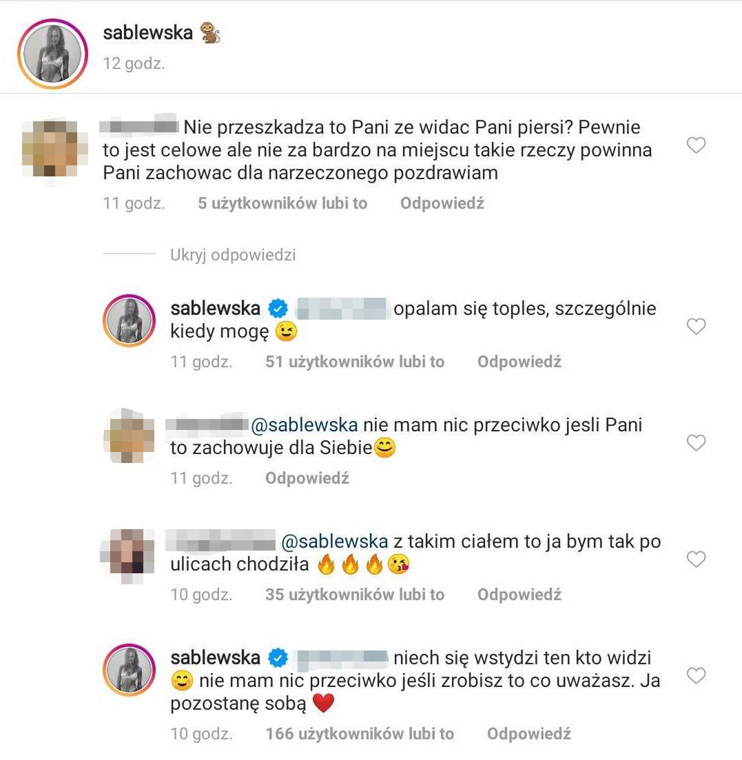 Komentarze pod postem Mai Sablewskiej na Instagramie