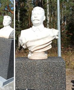 "Wystawa" z popiersiem Stalina. W miejscu pochówku ofiar zbrodni katyńskiej