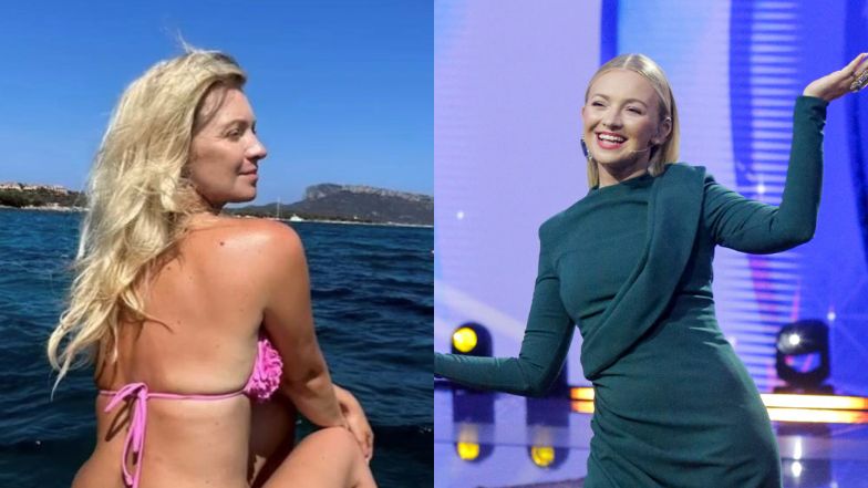 Barbara Kurdej-Szatan w różowym bikini wygina się na łódce