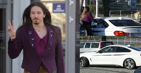 Szpak odjeżdża spod TVP białym BMW za 220 tysięcy złotych