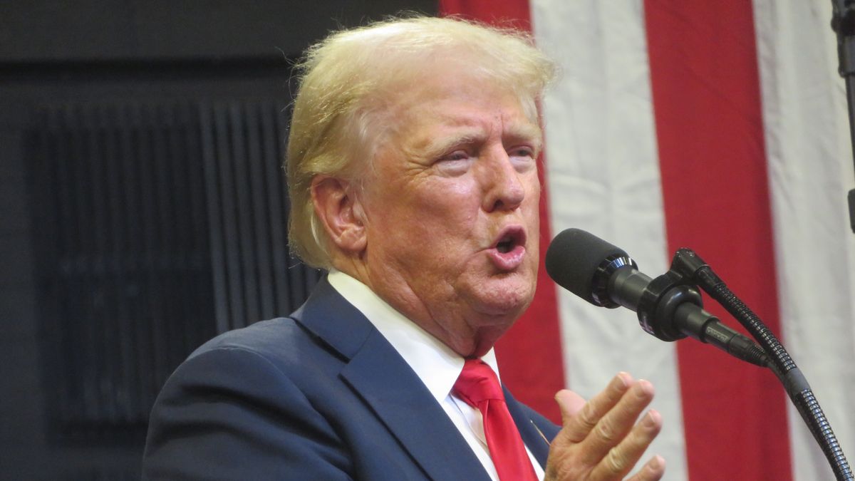 MONTANA, US - AUGUST 09: Republican presidential nominee, former U.S. President Donald Trump gives a speech at a rally at the Brick Breeden Fieldhouse at Montana State University in Bozeman, Montana, United States on August 9, 2024. (Photo by Brendan Gutenschwager/Anadolu via Getty Images)