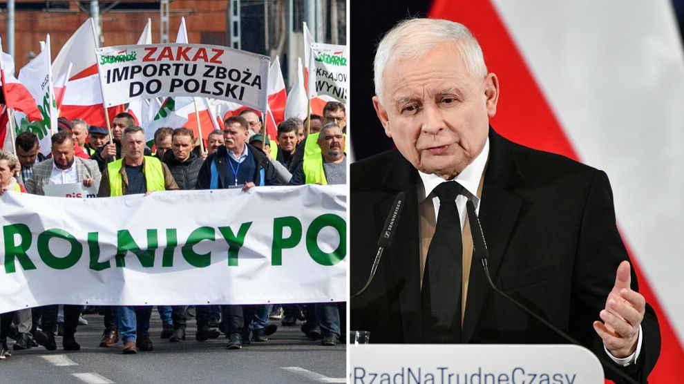 protest rolników, rolnicy, Jarosław Kaczyński, sklejka