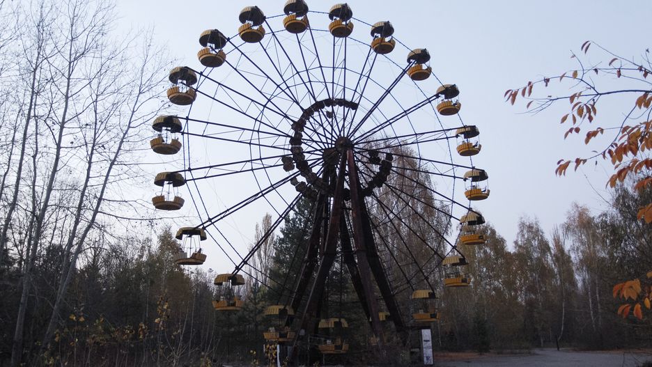 A view of the abandoned city of Pripyat near the Chernobyl Nuclear power plant, during a press tour to Chernobyl Exclusion Zone in Chernobyl, Ukraine, on 23 October, 2019. The Chernobyl disaster that occurred on 26 April 1986 at the 4th block of the Chernobyl Nuclear Power Plant, near the city of Pripyat, is considered the worst nuclear disaster in history. (Photo by STR/NurPhoto via Getty Images)