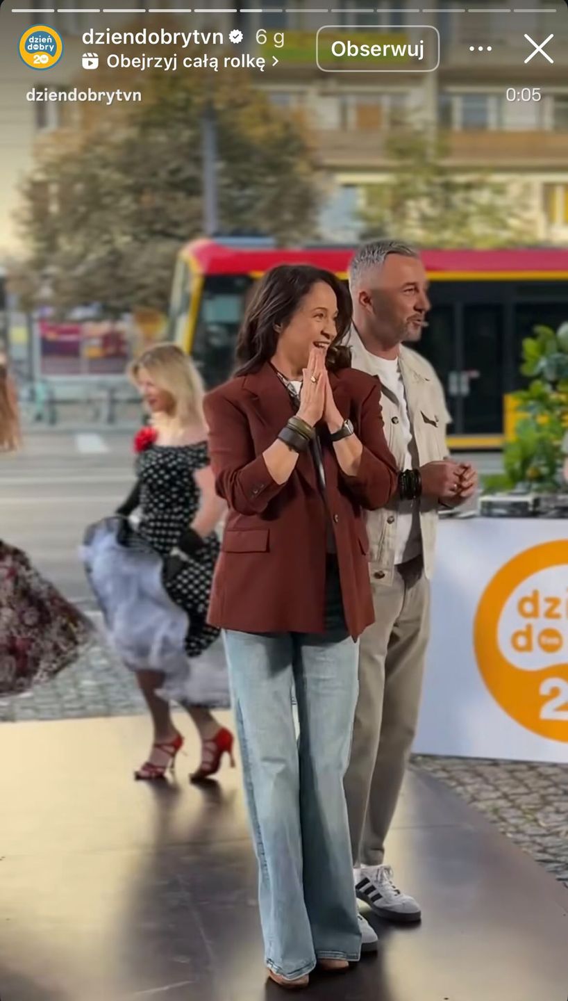Ewa Drzyzga w modnej stylizacji na planie "DDTVN"