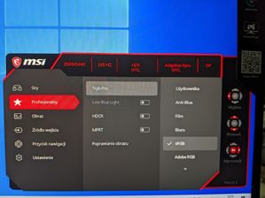 OSD monitora zakładka Profesjonalny