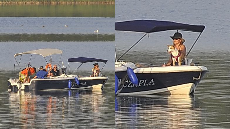 Aleksandra Kwaśniewska relaksuje się na Mazurach z ojcem i suczką