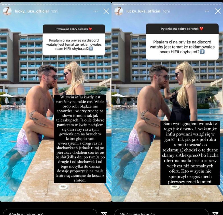 Luka tłumaczy się z reklamowania scamu
