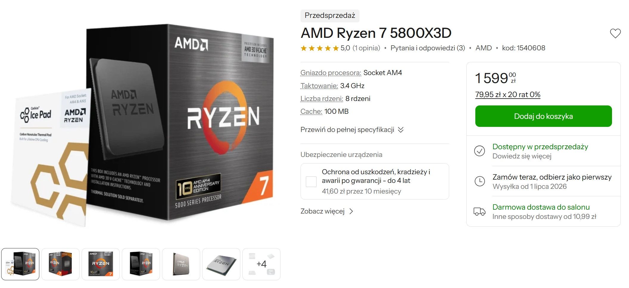 Procesor AMD Ryzen 7 5800X3D 10th Anniversary Edition w sklepie