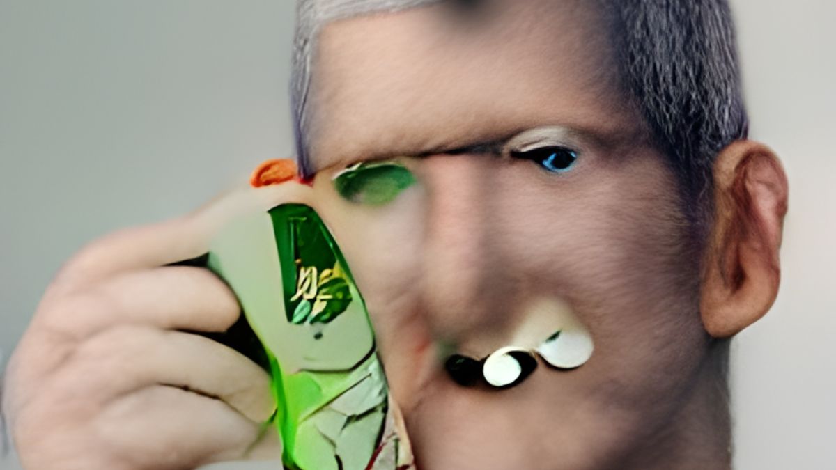 Sztuczna inteligencjo, wygeneruj zdjęcie Tima Cooka gryzącego Nokię 3310 1