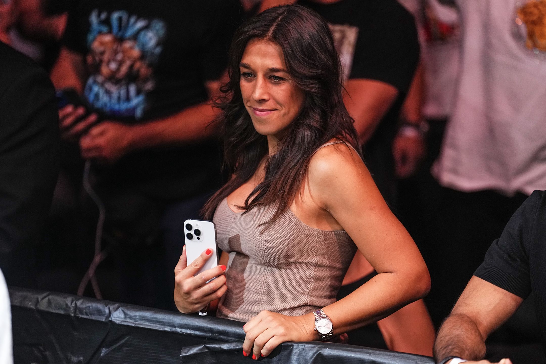 LAS VEGAS, NEVADA - JUNE 29: UFC hall of fame mma fighter Joanna Jedrzejczyk looks on during the UFC 303 event at T-Mobile Arena on June 29, 2024 in Las Vegas, Nevada. (Photo by Jeff Bottari/Zuffa LLC via Getty Images)