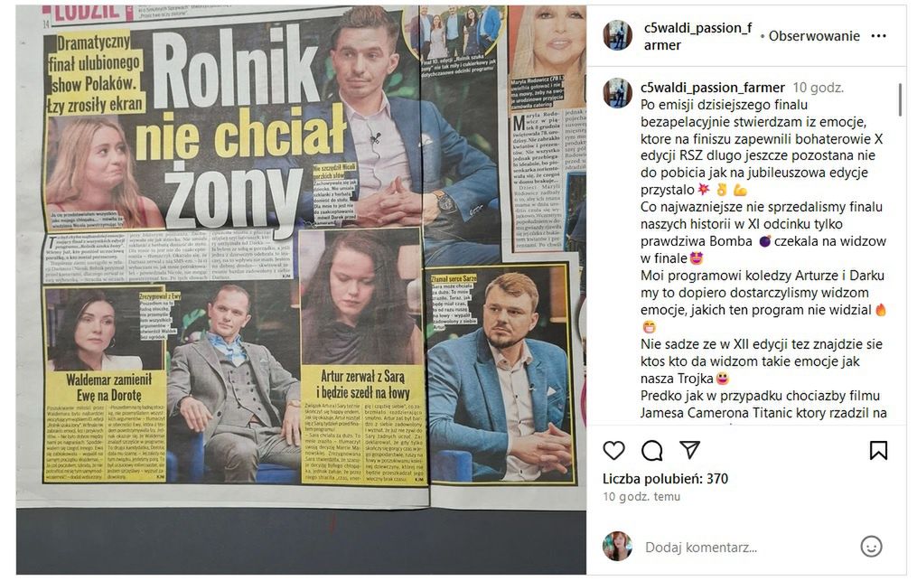 Waldemar ocenił X edycję "Rolnik szuka żony"