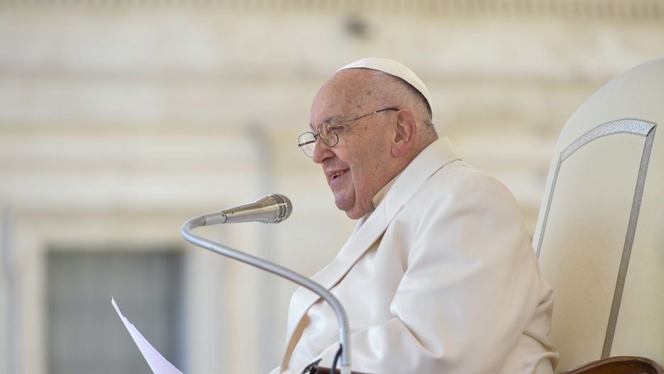 VATICAN CITY, VATICAN - APRIL 25: (EDITOR NOTE: STRICTLY EDITORIAL USE ONLY - NO MERCHANDISING). Pope Francis holds is speech during a special audience to the members of  Azione Cattolica (Catholic Action) at St. Peter's Square on April 25, 2024 in Vatican City, Vatican. (Photo by Vatican Media via Vatican Pool/Getty Images)