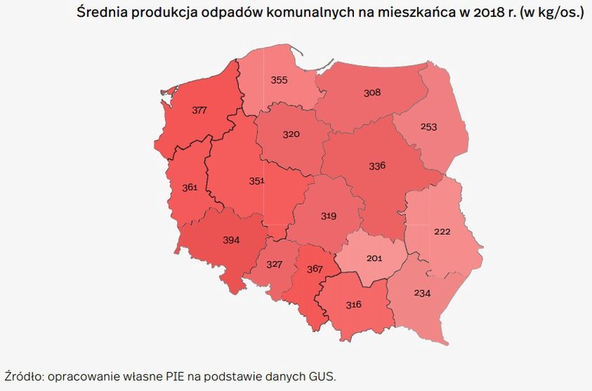 średnia produkcja odpadów komunalnych na mieszkańca