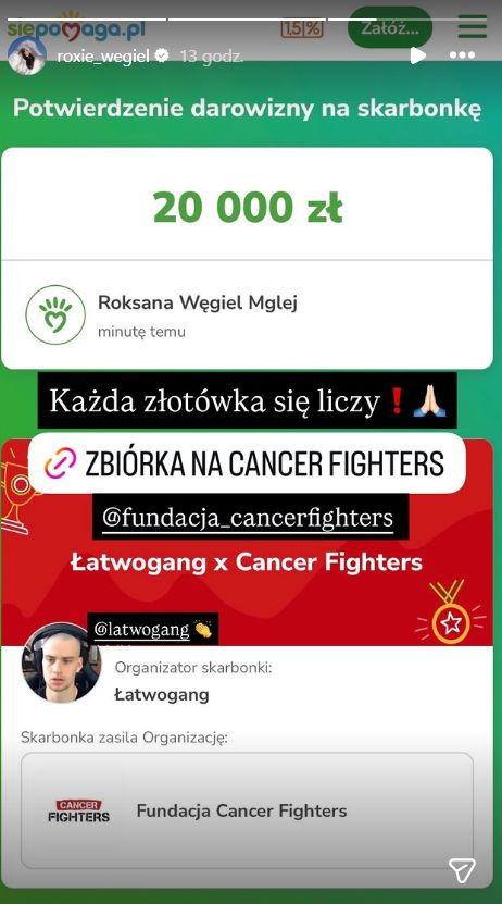 Roksana Węgiel wsparła zbiórkę Łatwoganga