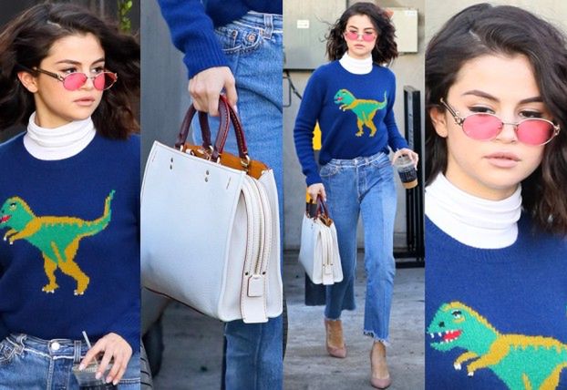 #TRENDY: Selena Gomez w swetrze z dinozaurem