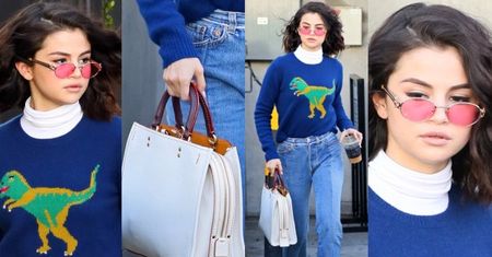 #TRENDY: Selena Gomez w swetrze z dinozaurem