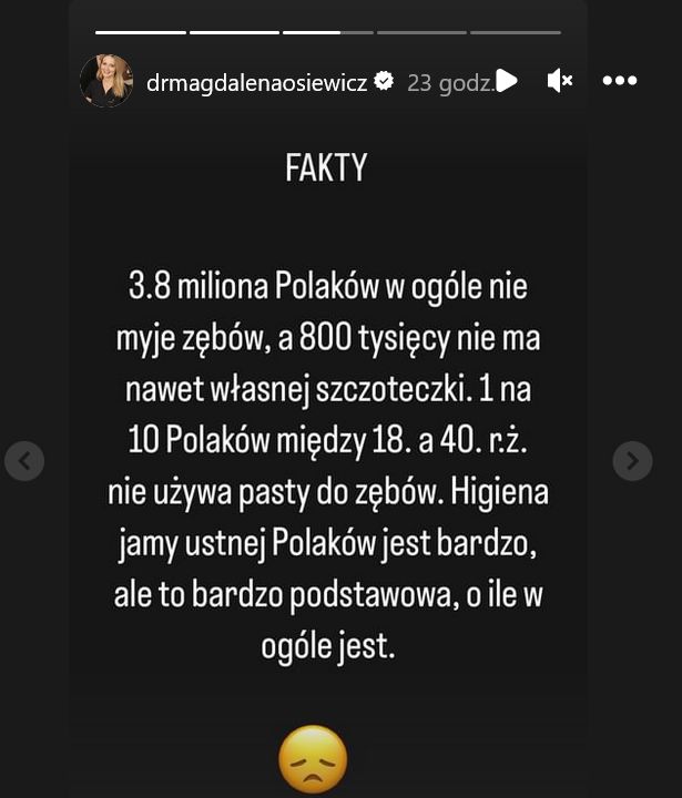 Relacja na Instagramie dr hab. n. med. Magdaleny Osiewicz