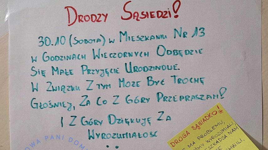 Poinformowała sąsiadów o imprezie urodzinowej 