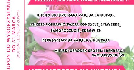 Dzień Kobiet z MOSiRem – kupon na bezpłatną aktywność dla kobiet