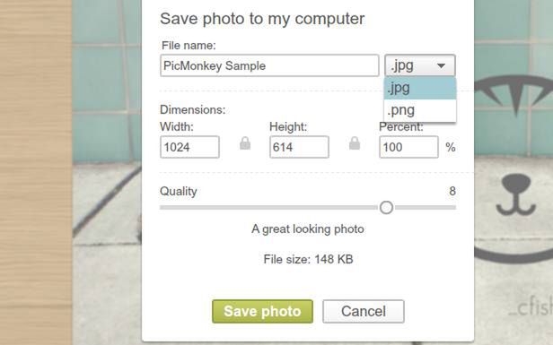 PicMonkey.com - opcje zapisywania