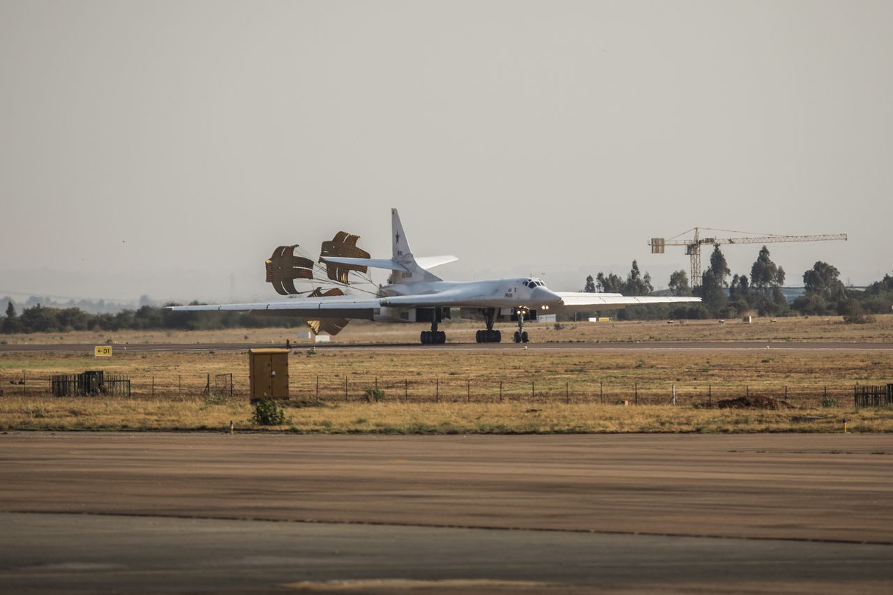 Russian Tupolev nuclear Tu-160 "Blackjack" - with open brake parachutes