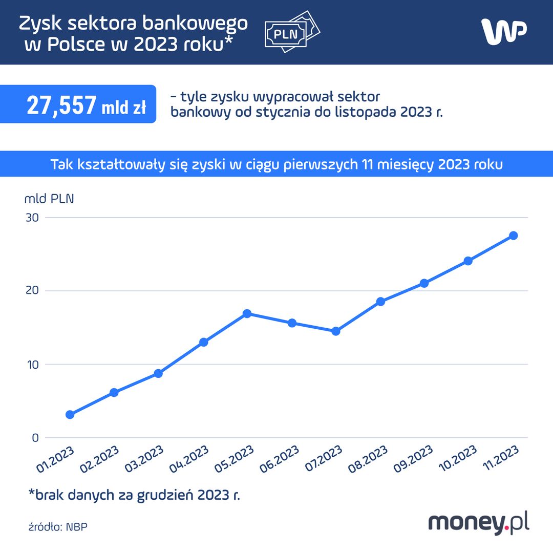 Zyski sektora bankowego od stycznia do listopada 2023 roku 