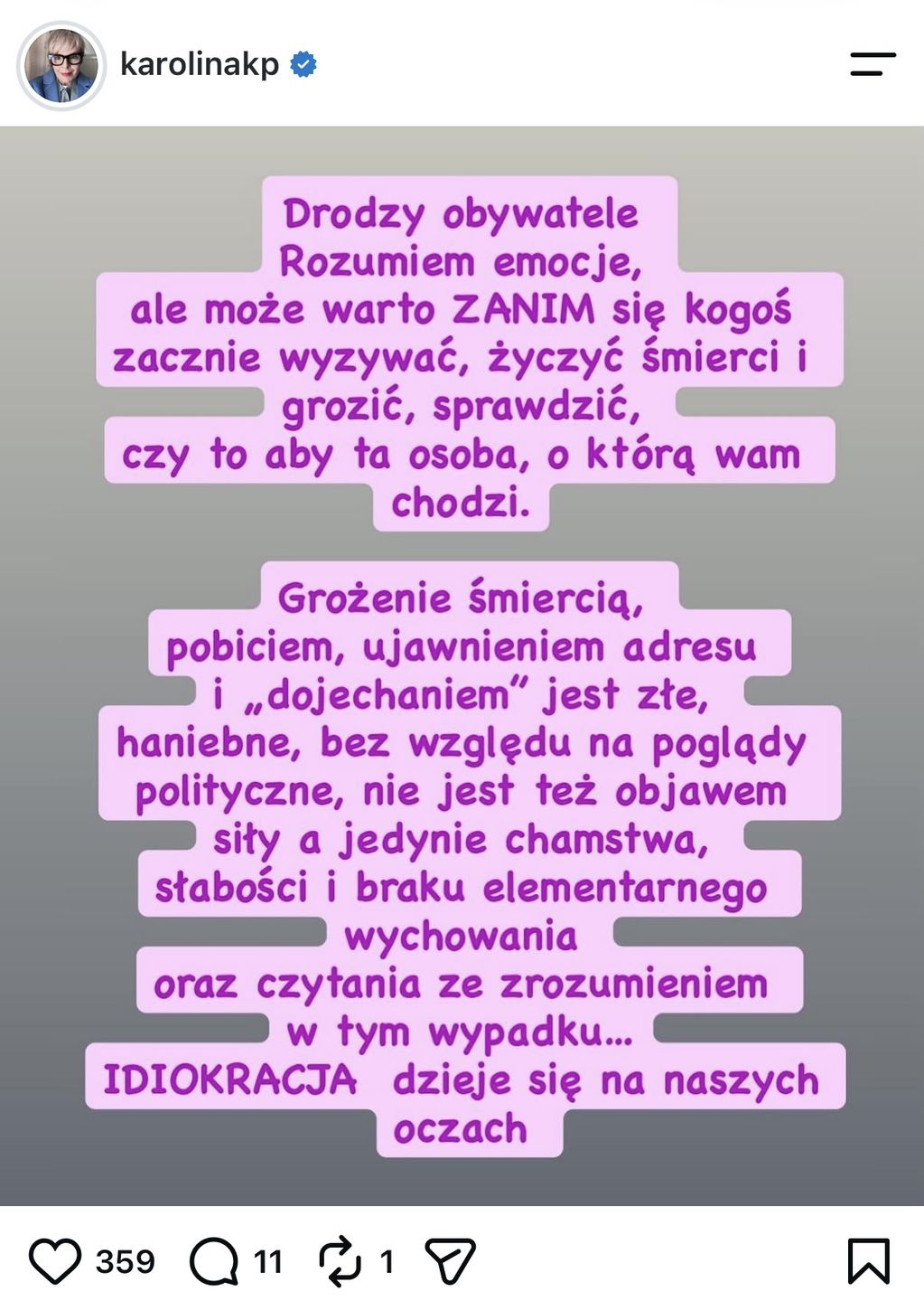 Karolina Korwin Piotrowska dostaje groźby 