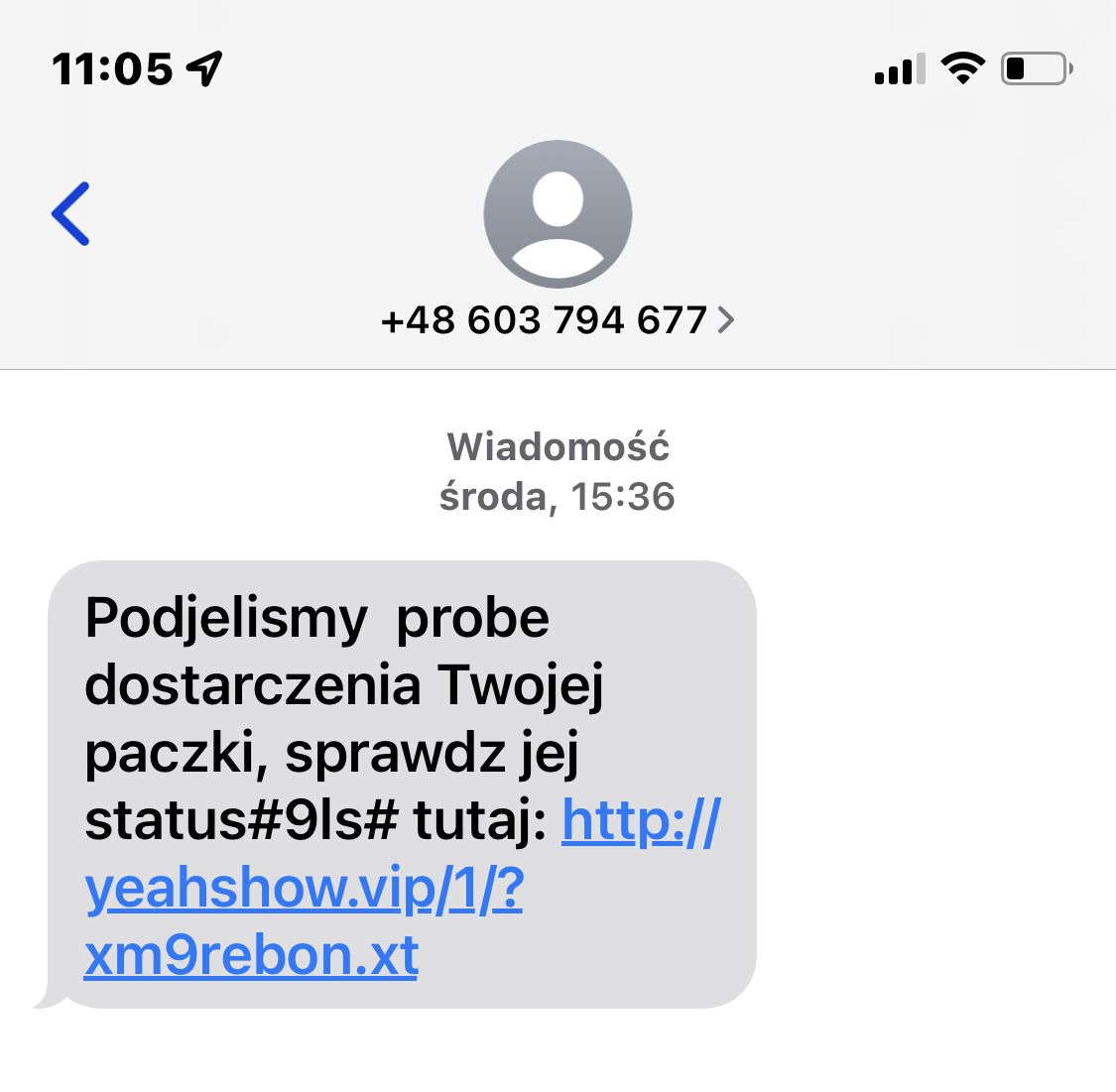Fałszywy SMS o zamówieniu lub paczce