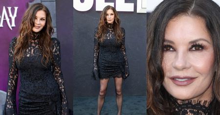 Wygładzona Catherine Zeta-Jones odsłania nogi w "małej czarnej". Wygląda na 56 lat? (ZDJĘCIA)