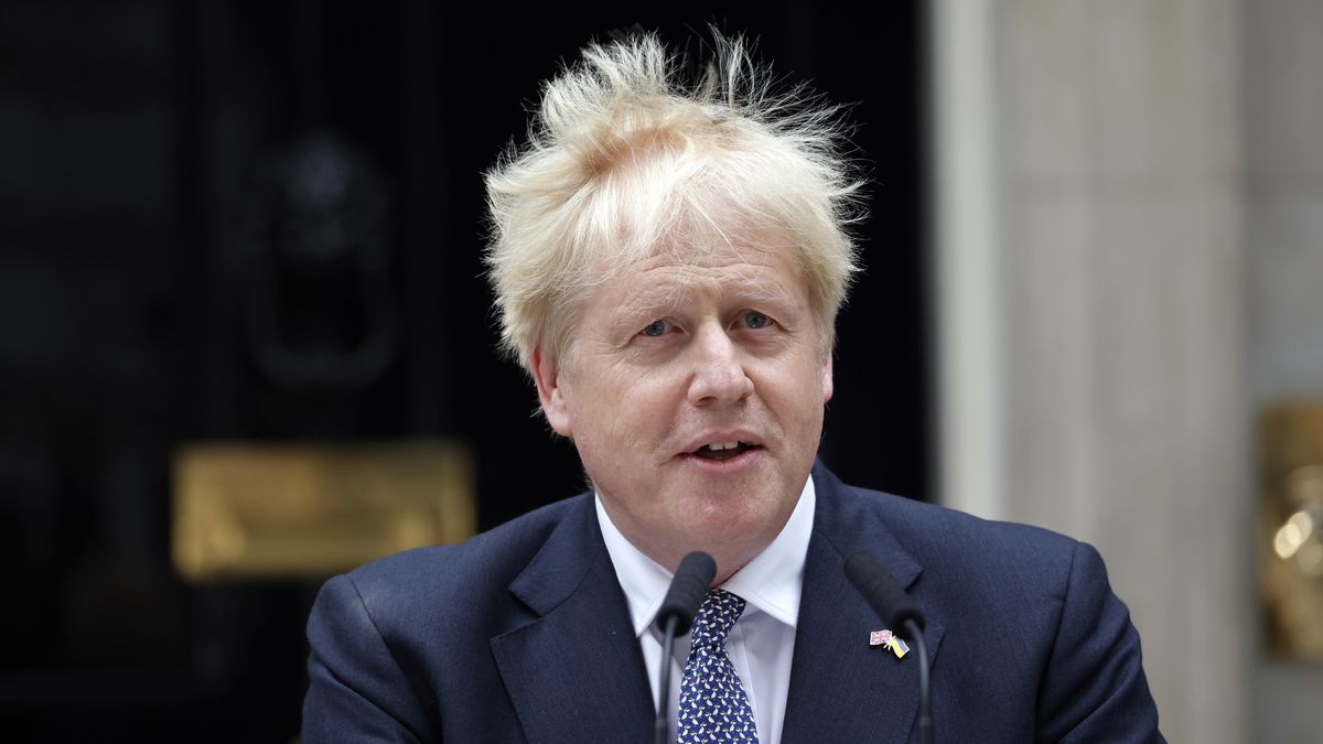 Na zdjęciu Boris Johnson na konfernecji prasowej