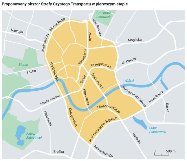 Planowana krakowska strefa czystego transportu