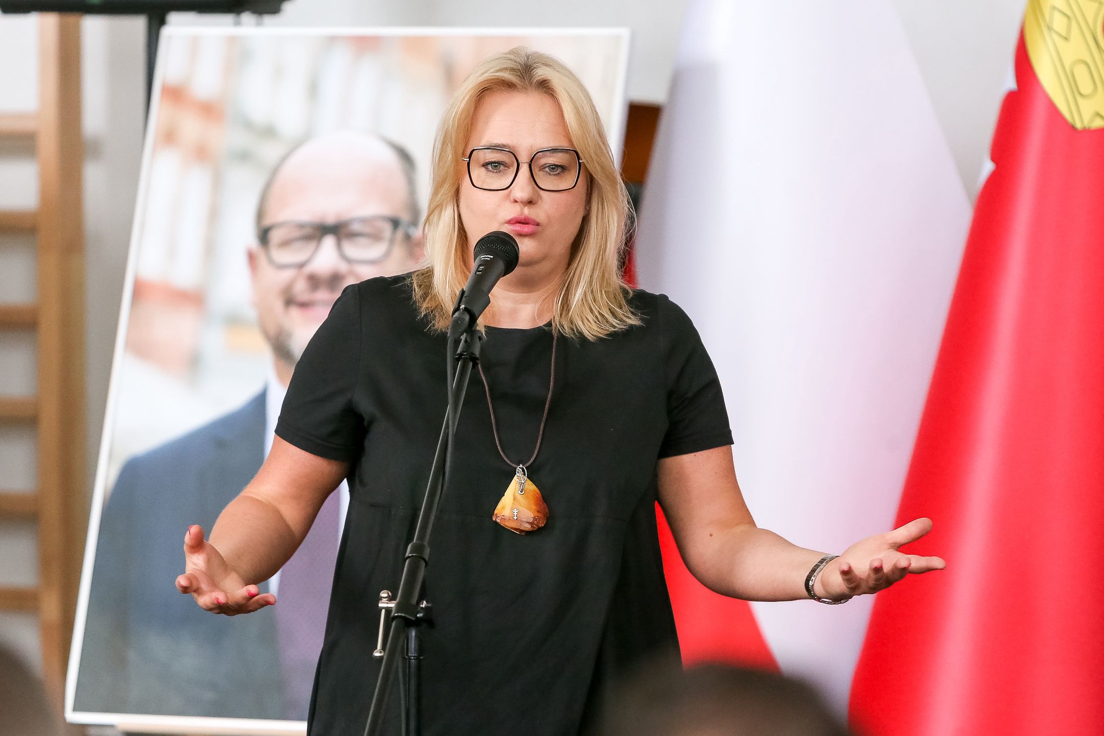 GDANSK, POLAND - 2022/09/02: MEP Magdalena Adamowicz speaks during the opening gala of the new building of the university high school ULO named after Pawel Adamowicz in Gdansk. (Photo by Tomasz Zasinski/SOPA Images/LightRocket via Getty Images)