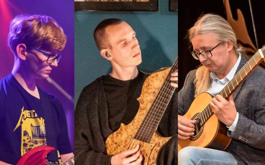 Mikołaj Ponieważ, Marcin Majcherek i Paweł Lach. Gitarzyści z Warsaw Fingerstyle Festival © materiały prasowe Julian Cochran Foundation