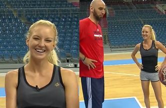 Marcin Gortat i Ula Radwańska grają w koszykówkę