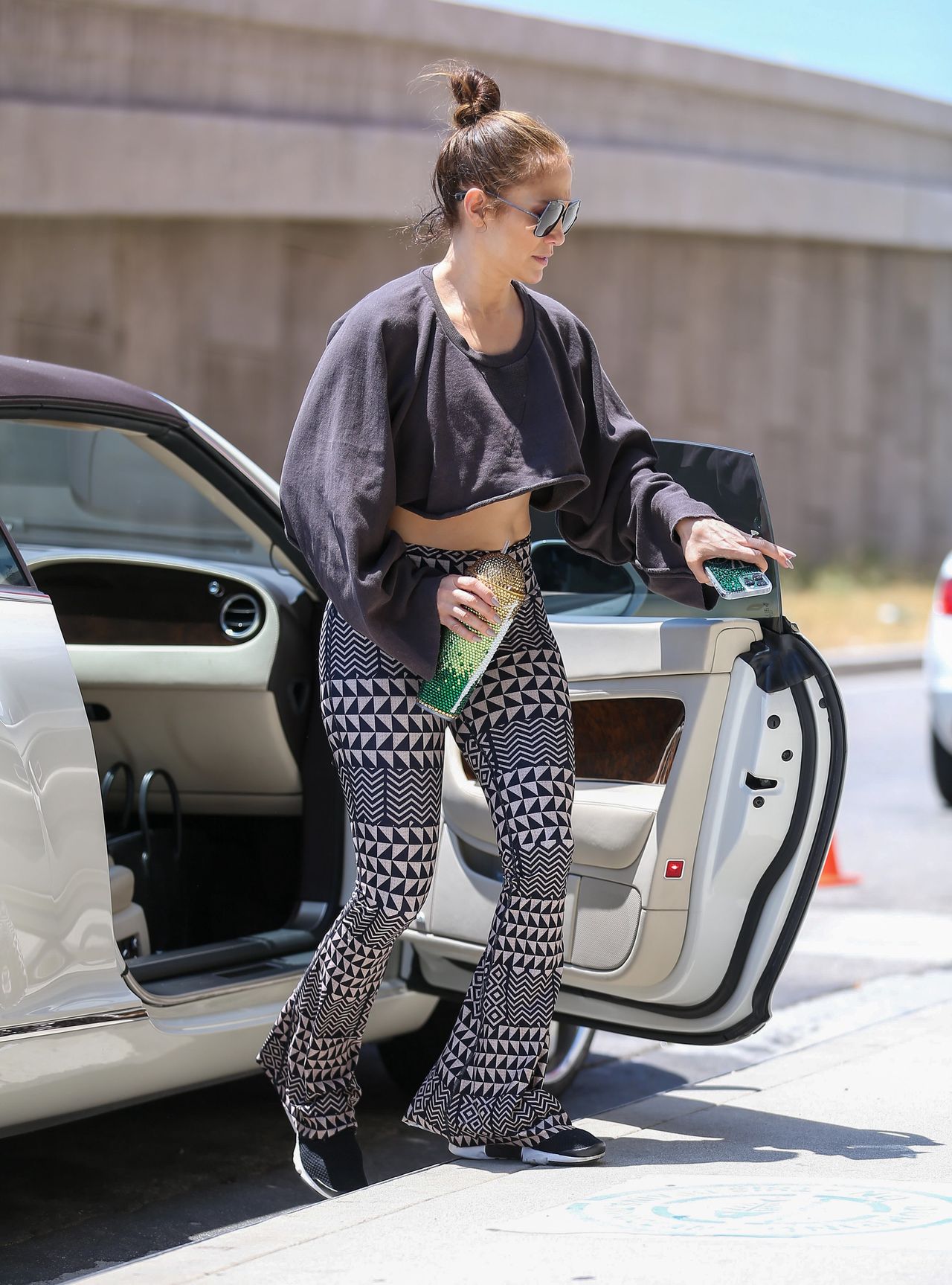 Jennifer Lopez in patterned bell-bottoms