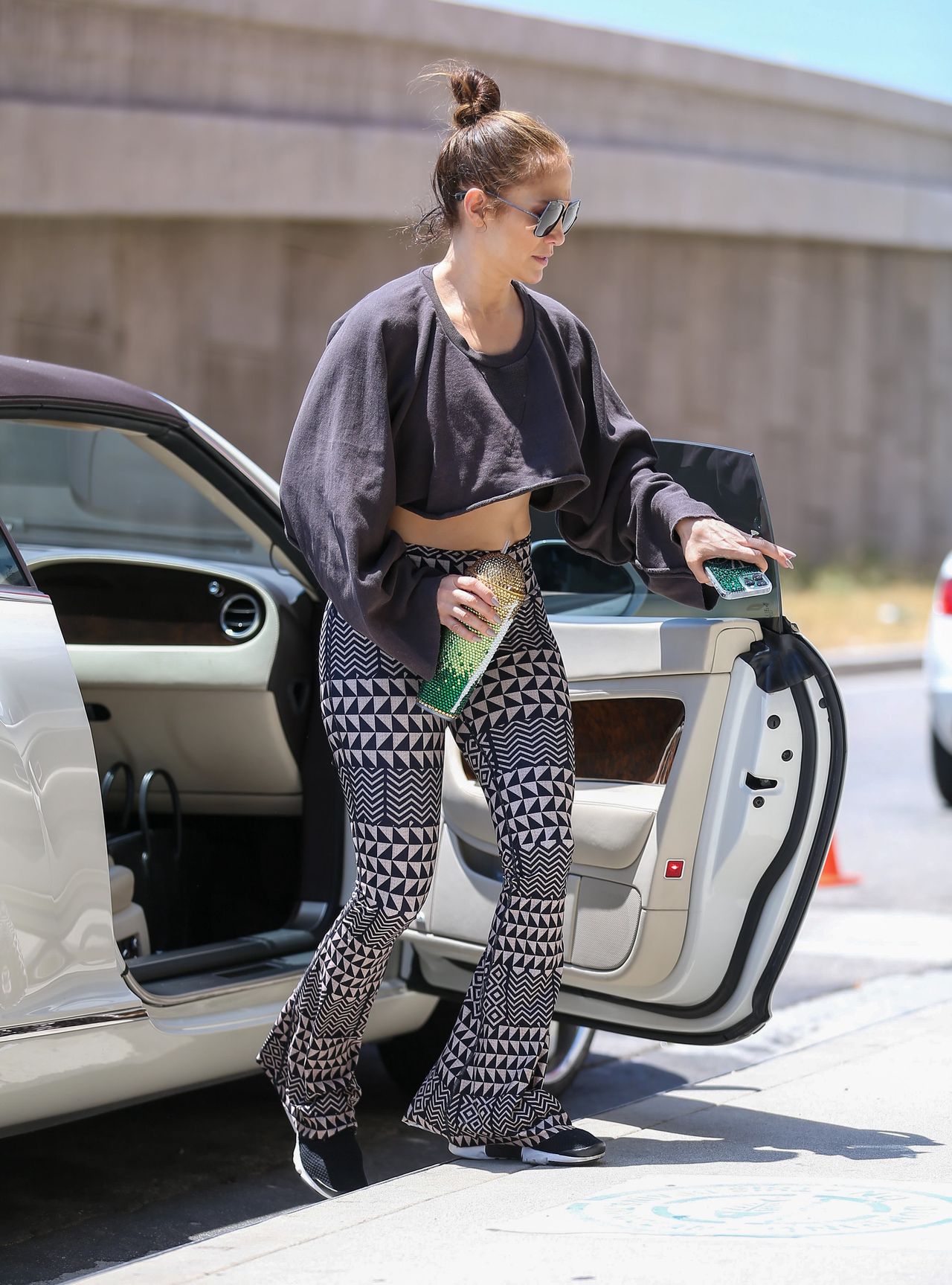 Jennifer Lopez in patterned flares