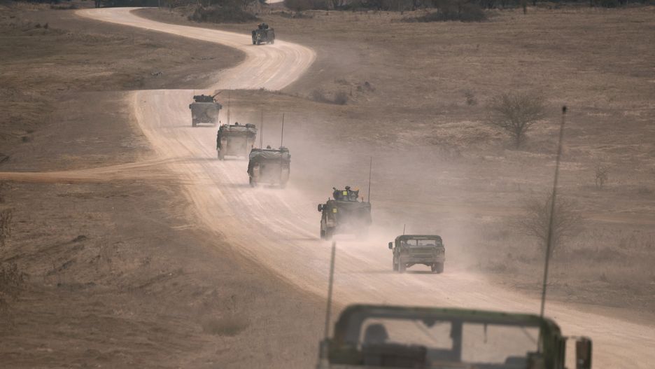 HOHENFELS, GERMANY - MARCH 12: Military combat vehicles participate in the Allied Spirit 25 military exercise at the U.S. 7th Army Training Command Joint Multinational Readiness Center on March 12, 2025 near Hohenfels, Germany. Approximately 3,000 troops from NATO member countries, including the United States, Austria, the Czech Republic, France, Hungary, Italy, Spain, Latvia, Lithuania, North Macedonia, Slovakia, Slovenia and the United Kingdom, are participating in the four-week exercise with the aim of improving interoperability. European countries have pledged large-scale defence spending following doubts cast by the administration of U.S. President Donald Trump on the future of the U.S. commitment to the NATO military alliance. (Photo by Sean Gallup/Getty Images)