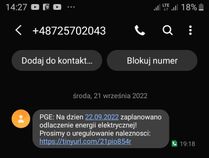 Fałszywy SMS o wyłączeniu energii elektrycznej