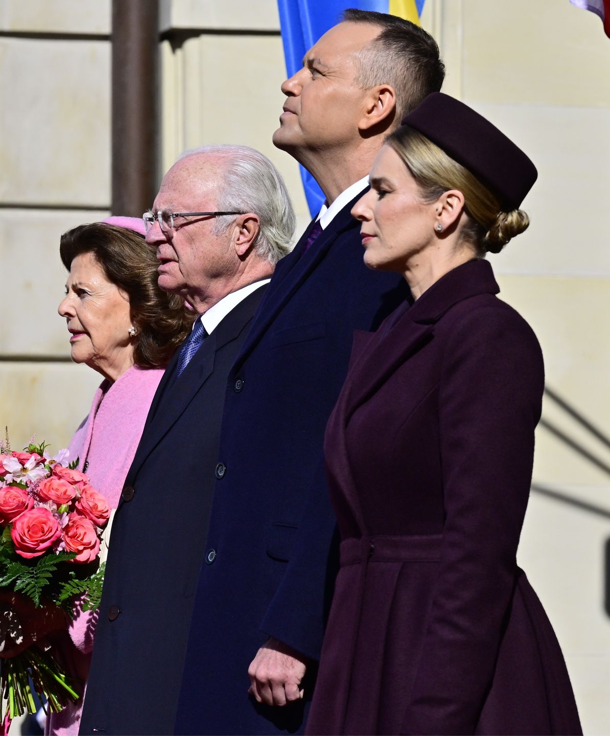 Karol i Marta Nawroccy, król Gustaw XVI, królowa Sylwia