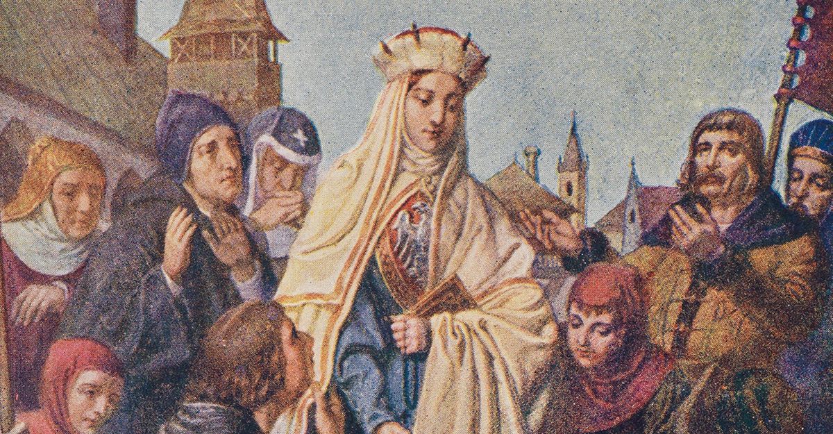 Odkrycie żup solnych w Bochni przez św. Kingę - fragment reprodukcji obrazu Floriana Stanisława Cynka